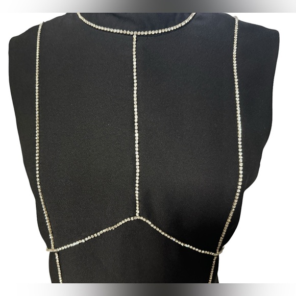 Warehouse Little Black Dress With Rhinestone size Small US 6 has front pockets! - Picture 3 of 8